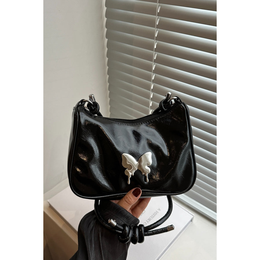 Butterfly PU Leather Knotted Strap Shoulder Bag Black / One Size Apparel and Accessories