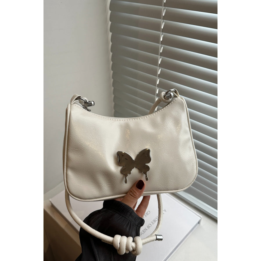 Butterfly PU Leather Knotted Strap Shoulder Bag White / One Size Apparel and Accessories