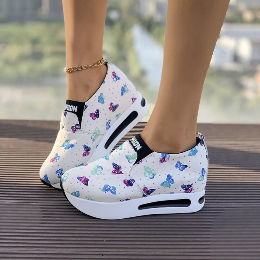 Butterfly Round Toe Slip-Ons Beige / 35 Apparel and Accessories