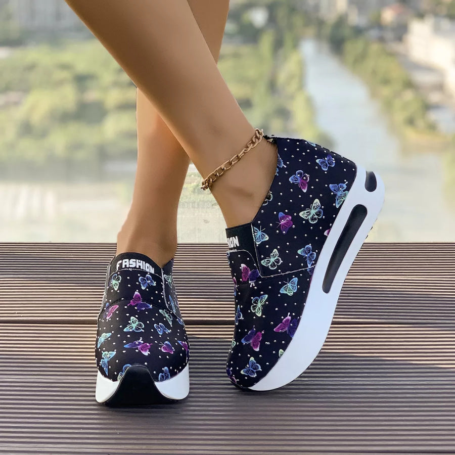 Butterfly Round Toe Slip-Ons Blue / 35 Apparel and Accessories