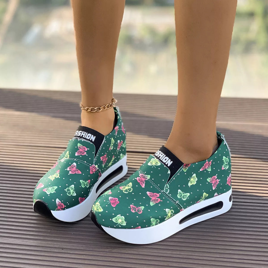 Butterfly Round Toe Slip-Ons Green / 35 Apparel and Accessories