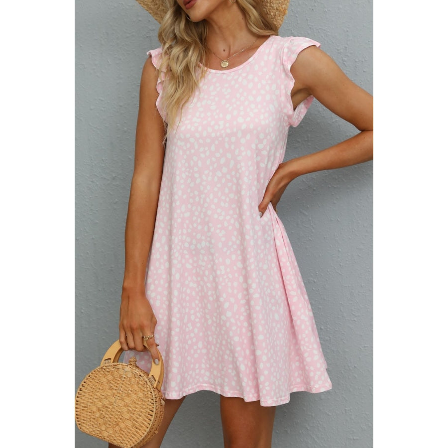 Butterfly Sleeve Round Neck Dress Blush Pink / S