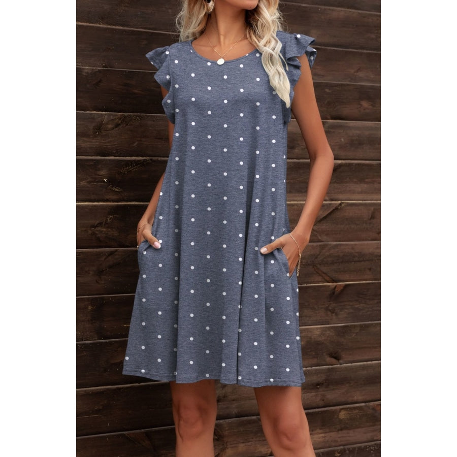 Butterfly Sleeve Round Neck Dress Dusty Blue / 2XL