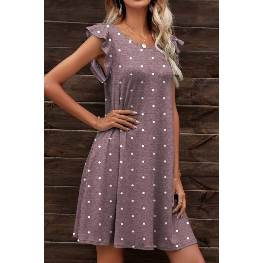 Butterfly Sleeve Round Neck Dress Mauve / S