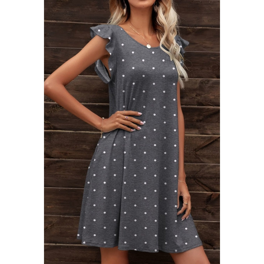 Butterfly Sleeve Round Neck Dress Mid Gray / S