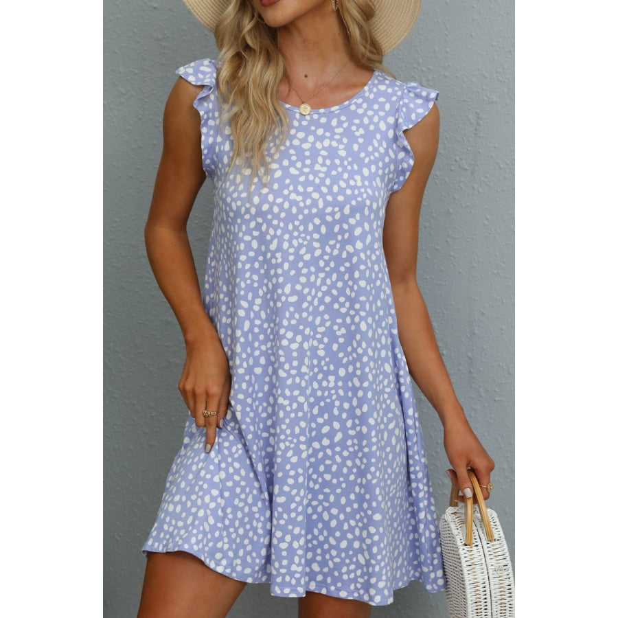 Butterfly Sleeve Round Neck Dress Pastel Blue / S