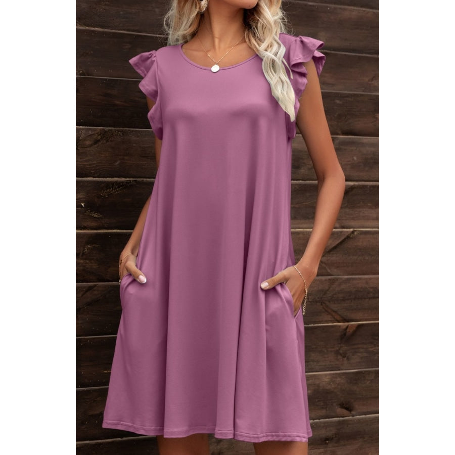 Butterfly Sleeve Round Neck Dress