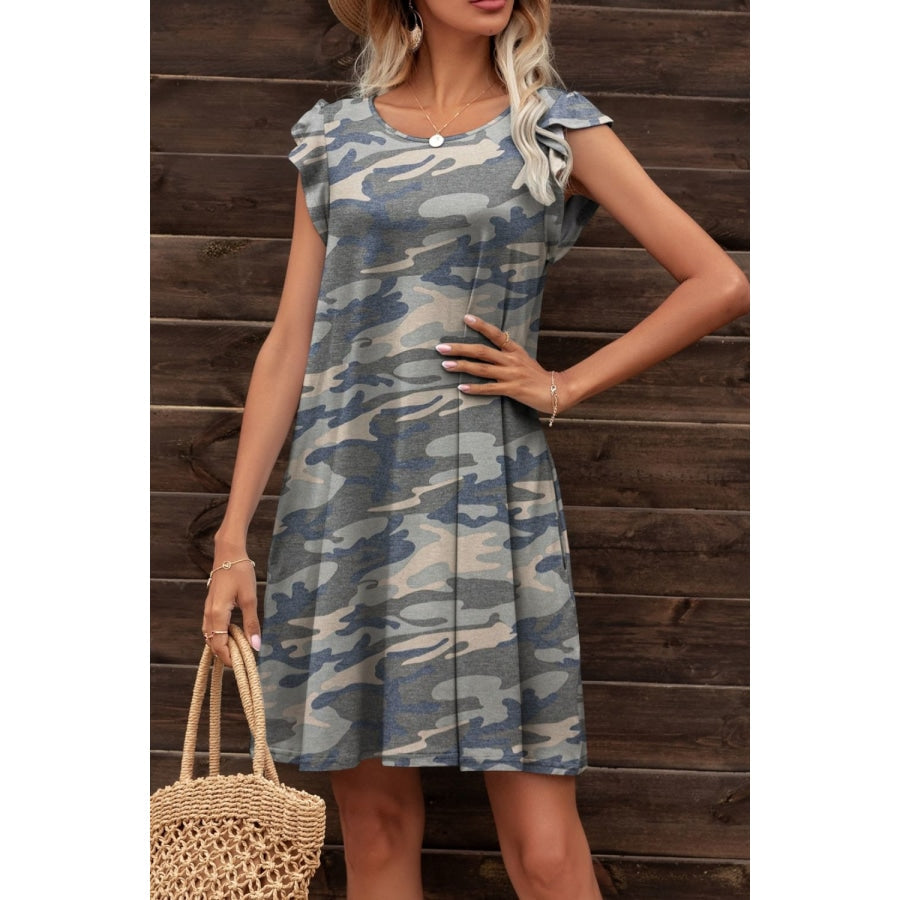 Butterfly Sleeve Round Neck Dress