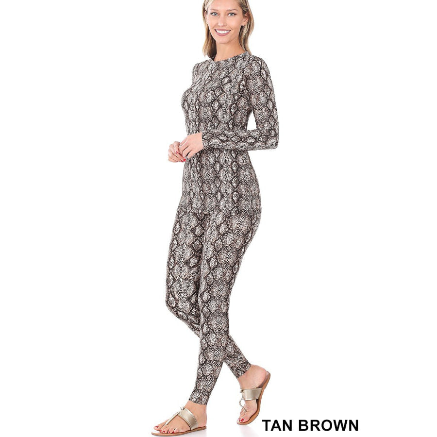NEW! Buttery Soft Brushed DTY Top and Leggings Set Tan/Brown Snake / S Tops