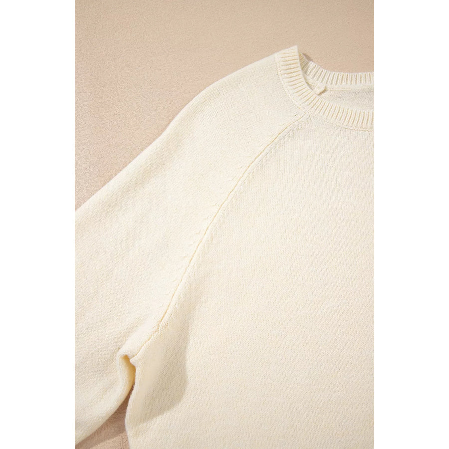 Button-Cuff Crew Neck Sweater Apparel and Accessories