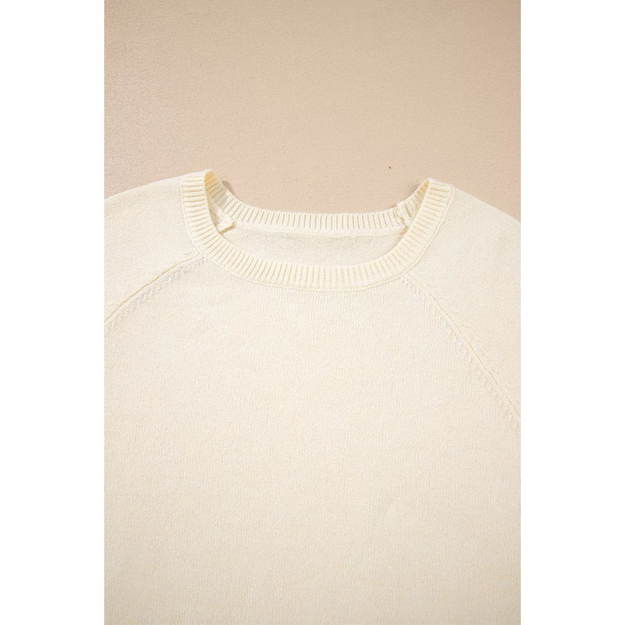 Button-Cuff Crew Neck Sweater Apparel and Accessories