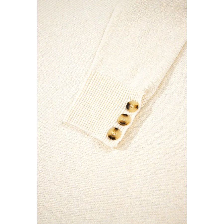 Button-Cuff Crew Neck Sweater Apparel and Accessories