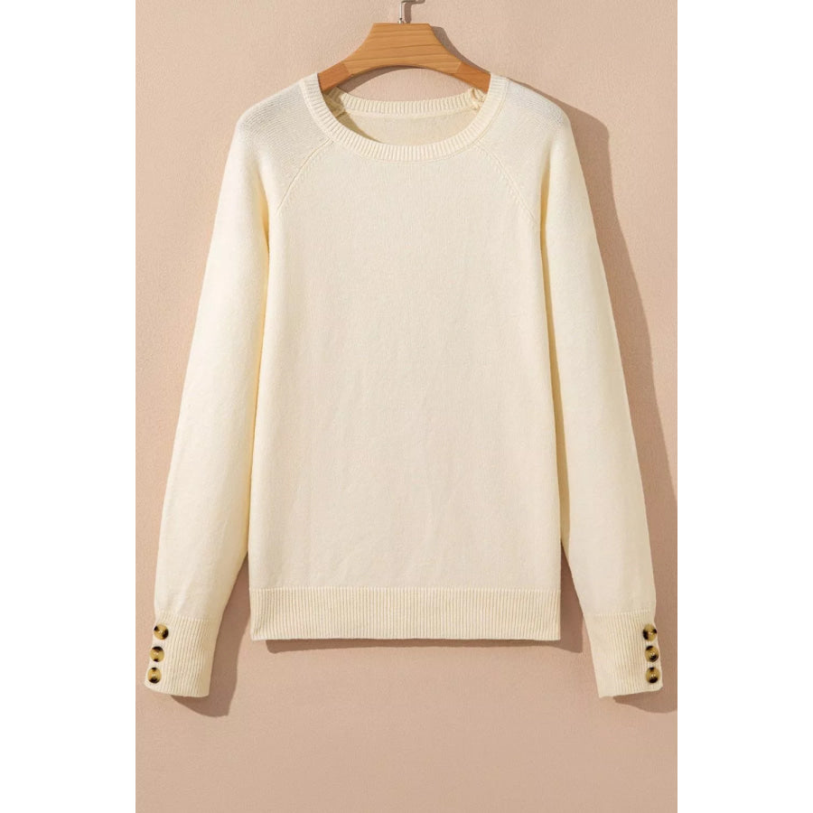 Button-Cuff Crew Neck Sweater Apparel and Accessories
