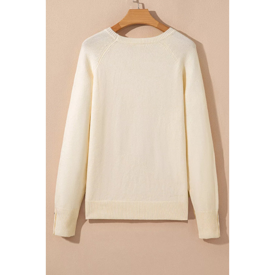 Button-Cuff Crew Neck Sweater Apparel and Accessories