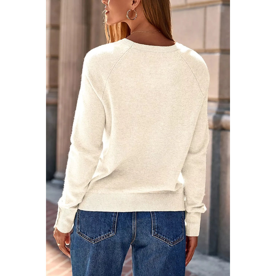 Button-Cuff Crew Neck Sweater Apparel and Accessories