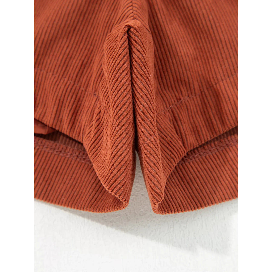Button Decor Scalloped Edge High Waist Corduroy Shorts Apparel and Accessories