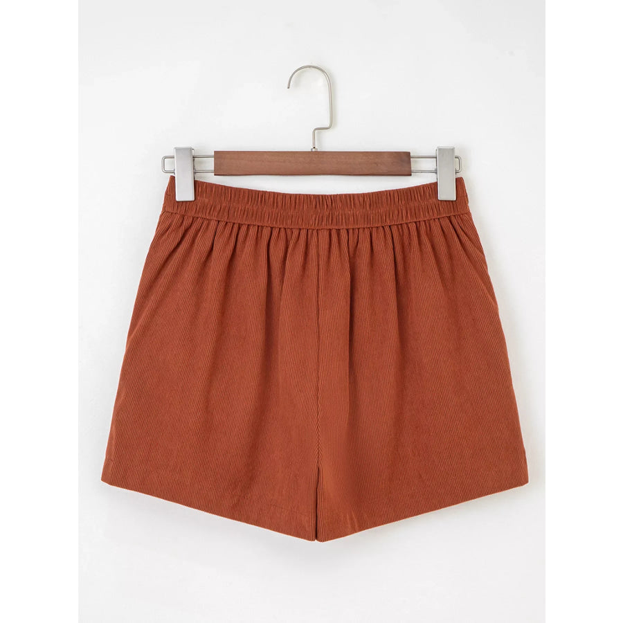 Button Decor Scalloped Edge High Waist Corduroy Shorts Apparel and Accessories