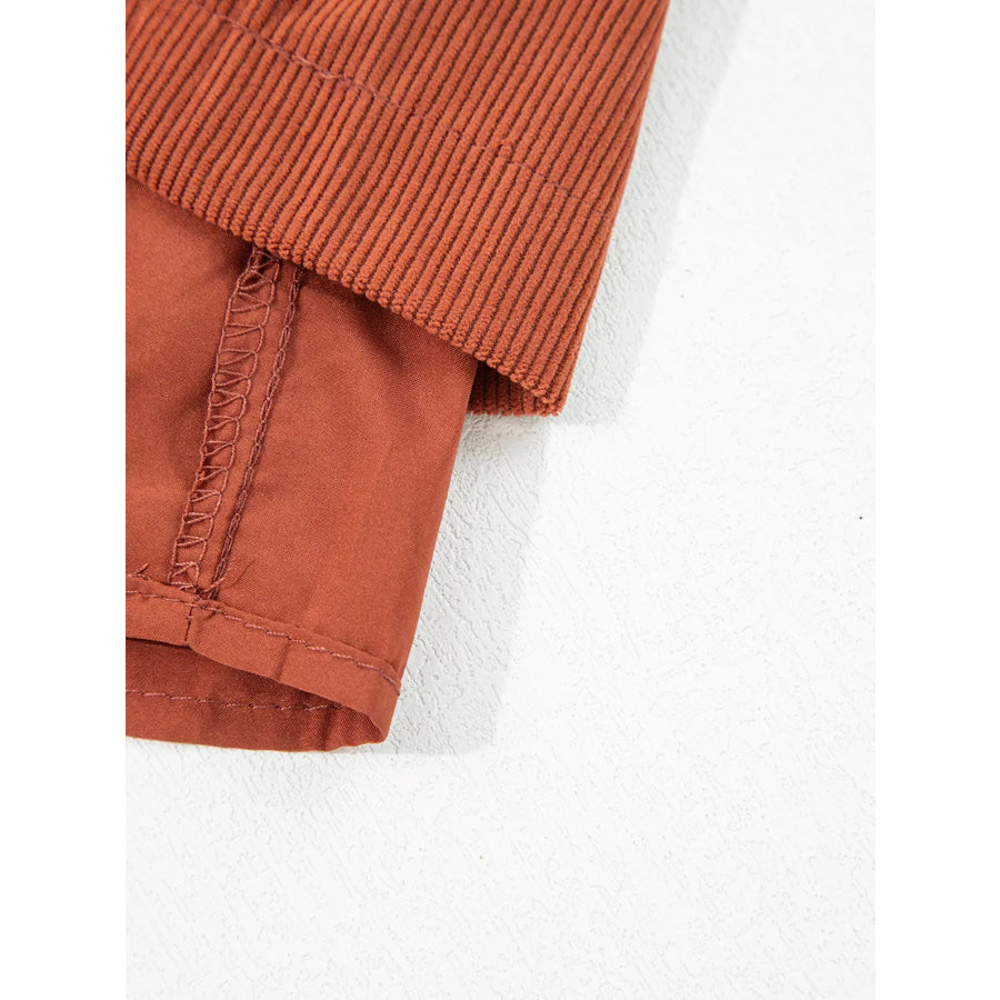 Button Decor Scalloped Edge High Waist Corduroy Shorts Apparel and Accessories