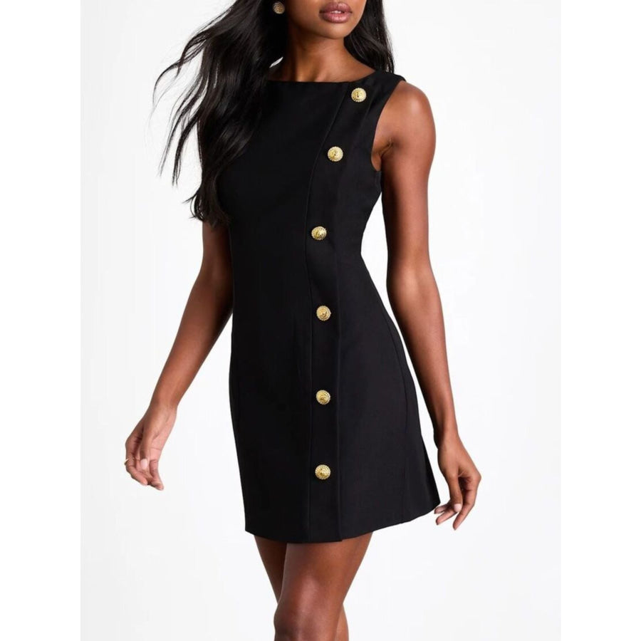Button Decor Sleeveless Mini Dress Apparel and Accessories