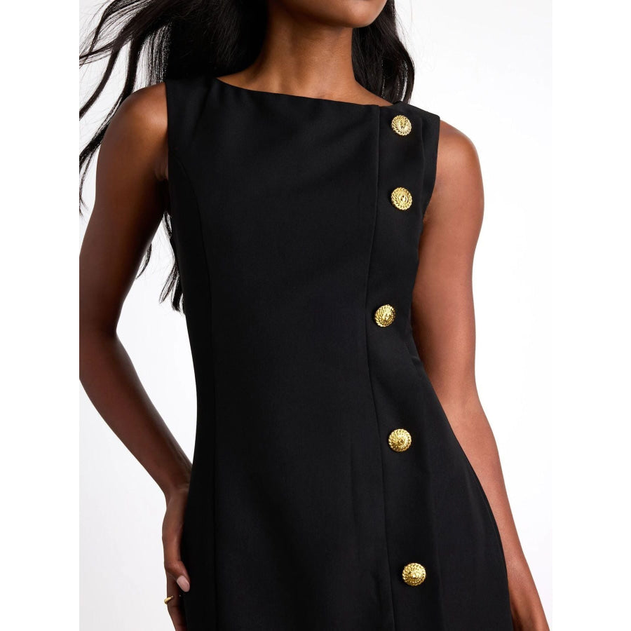 Button Decor Sleeveless Mini Dress Apparel and Accessories