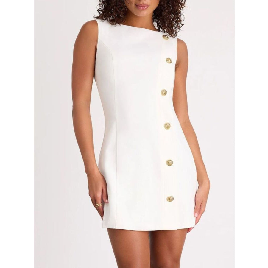 Button Decor Sleeveless Mini Dress Apparel and Accessories