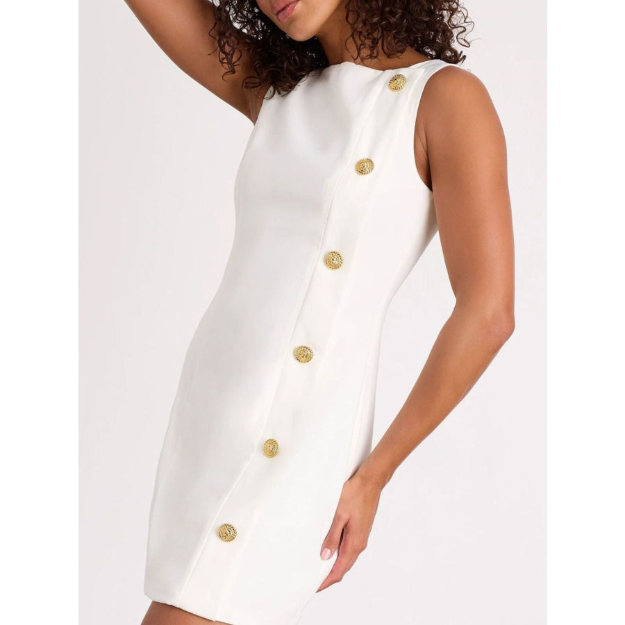 Button Decor Sleeveless Mini Dress Apparel and Accessories