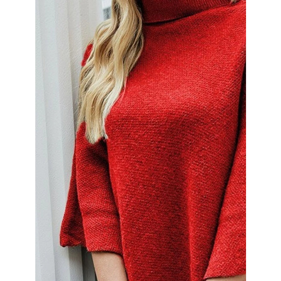 Button-Decor Turtleneck Poncho Pullover Apparel and Accessories