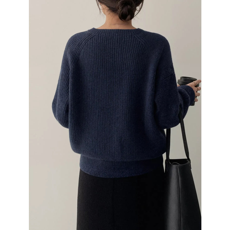 Button-Decorated Round Neck Sweater Apparel and Accessories