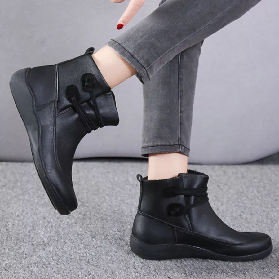 Button Detail Ankle Boots Black / 35 Apparel and Accessories