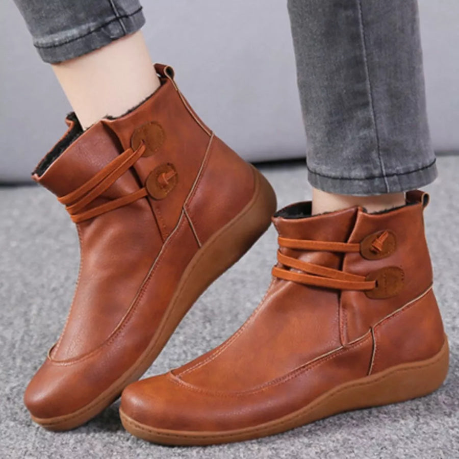 Button Detail Ankle Boots Caramel / 35 Apparel and Accessories