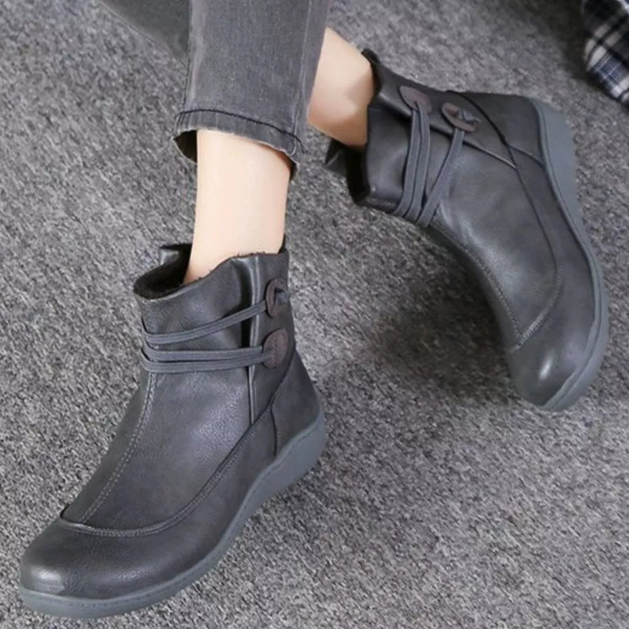 Button Detail Ankle Boots Dark Gray / 35 Apparel and Accessories