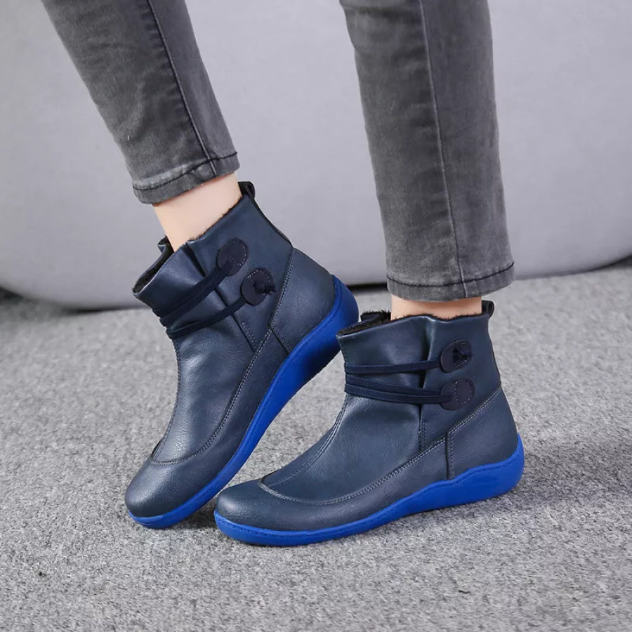 Button Detail Ankle Boots Navy / 35 Apparel and Accessories