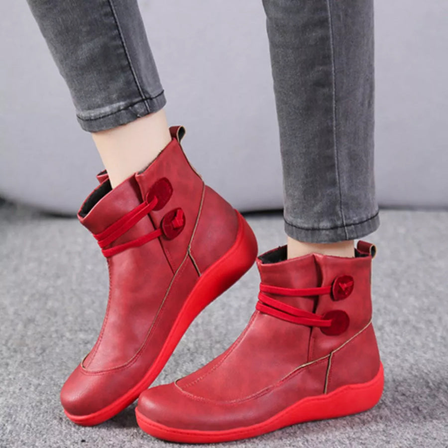 Button Detail Ankle Boots Scarlet / 35 Apparel and Accessories