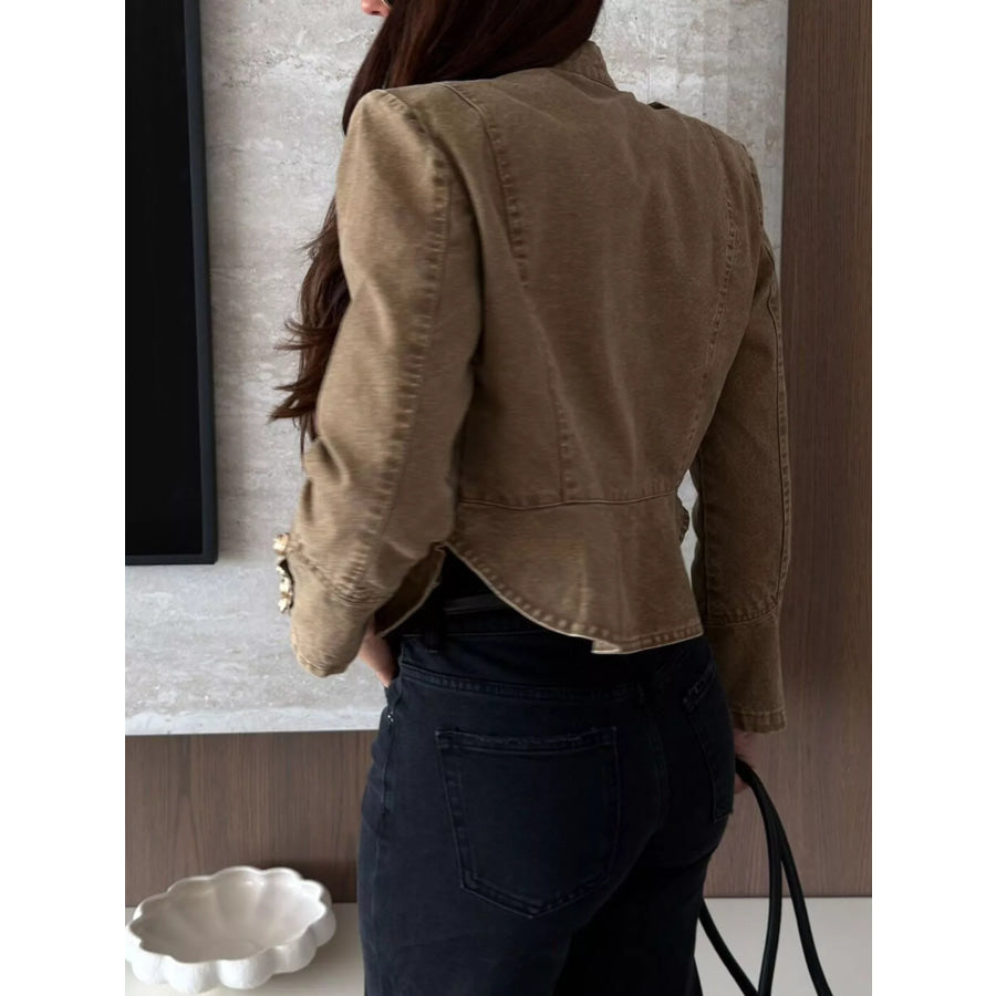 Button Detail Cropped Denim Jacket Apparel and Accessories