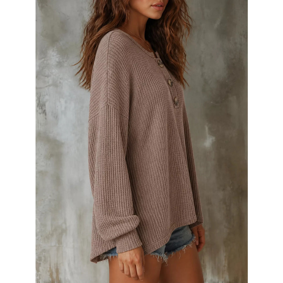 Button Detail Dropped Shoulder Knit Top Apparel and Accessories