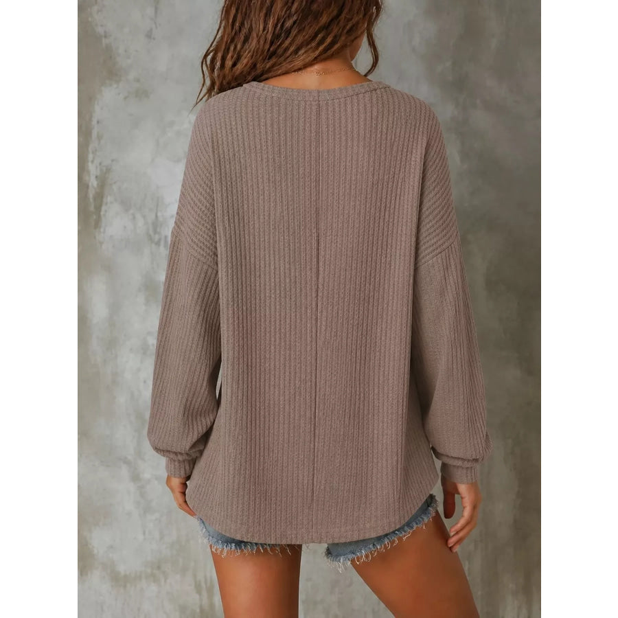 Button Detail Dropped Shoulder Knit Top Apparel and Accessories