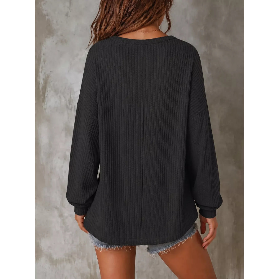 Button Detail Dropped Shoulder Knit Top Apparel and Accessories