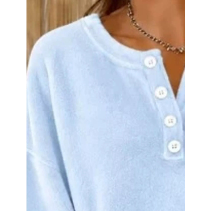 Button Detail Dropped Shoulder Sweatshirt Apparel and Accessories