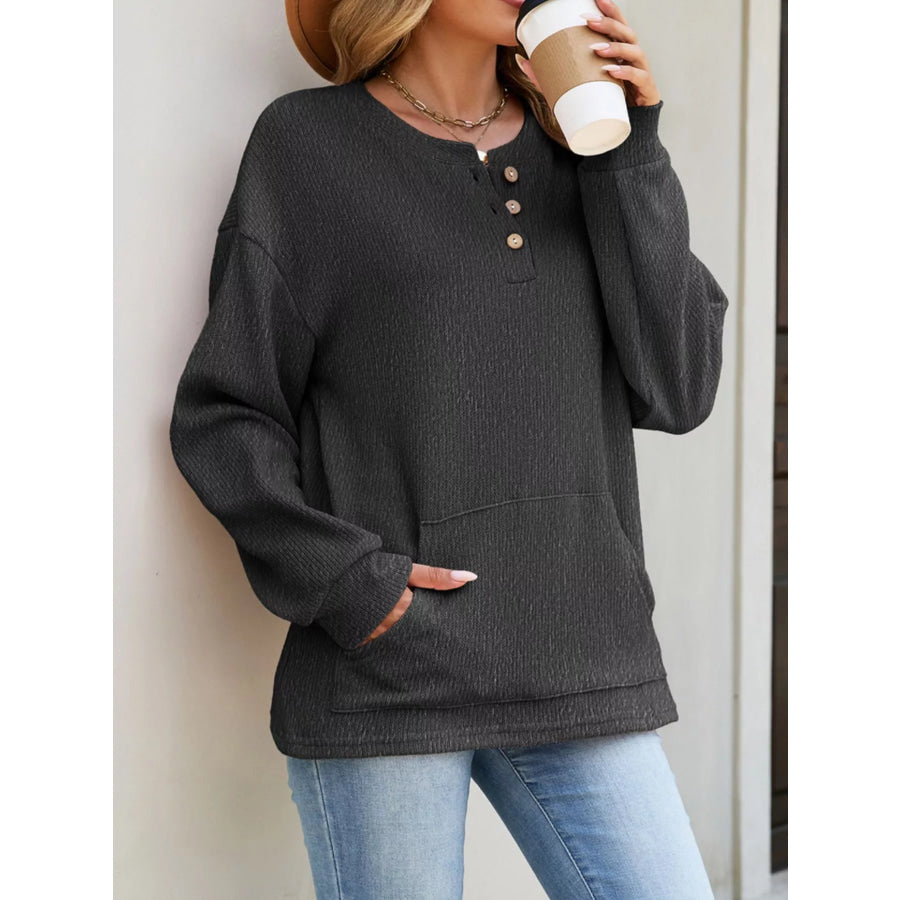 Button Detail Dropped Shoulder Sweatshirt Apparel and Accessories