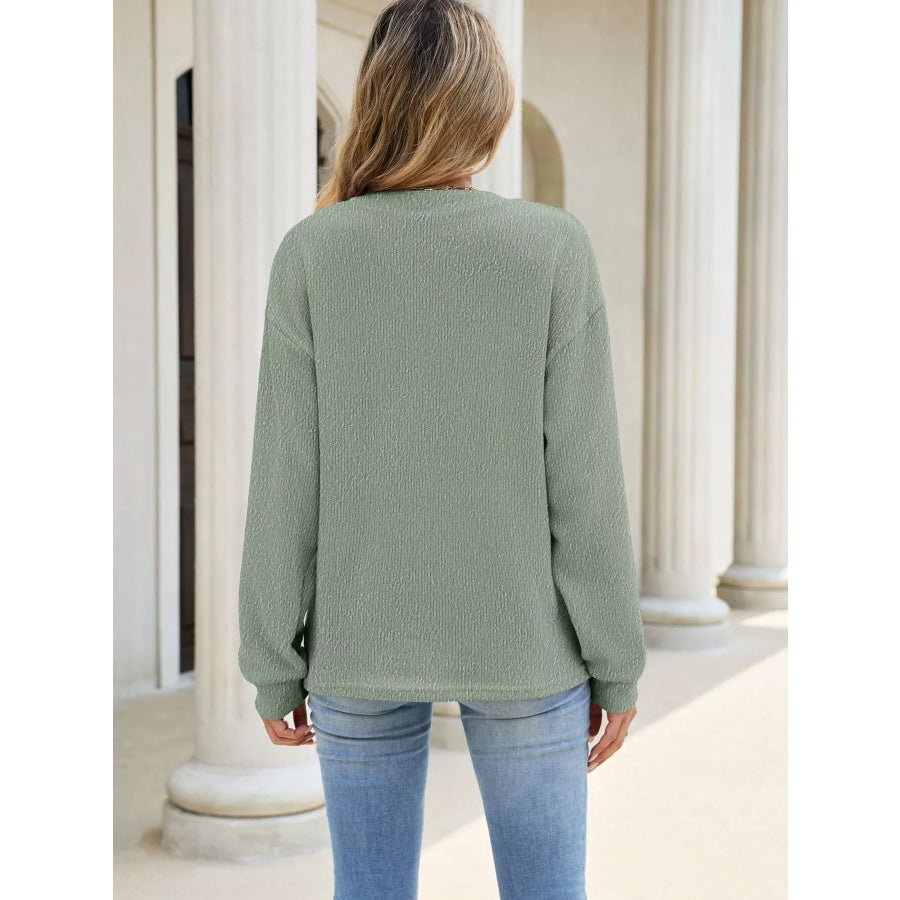 Button Detail Dropped Shoulder Sweatshirt Apparel and Accessories