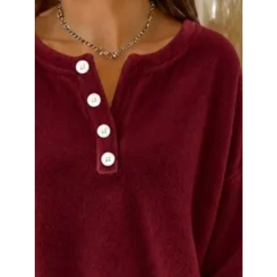 Button Detail Dropped Shoulder Sweatshirt Apparel and Accessories