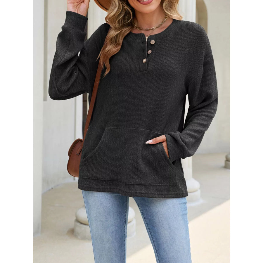Button Detail Dropped Shoulder Sweatshirt Apparel and Accessories