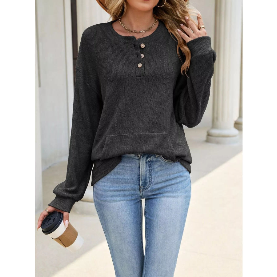 Button Detail Dropped Shoulder Sweatshirt Apparel and Accessories