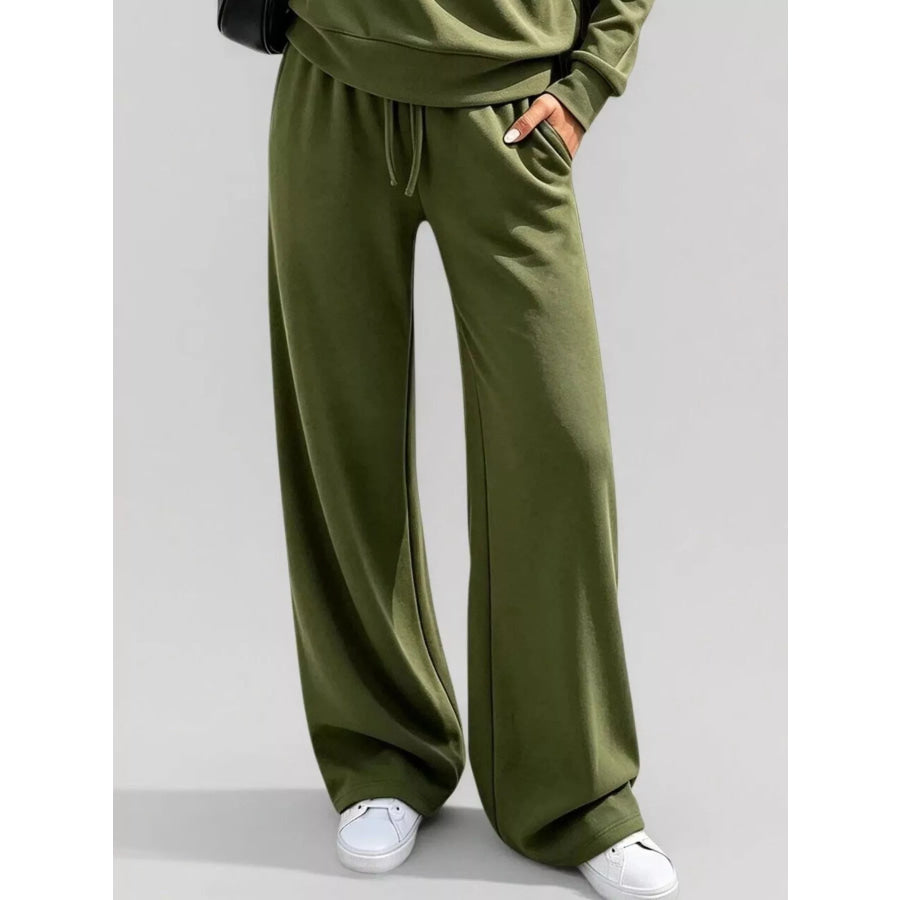 Button Detail Dropped Shoulder Top and Pants Set Apparel Accessories