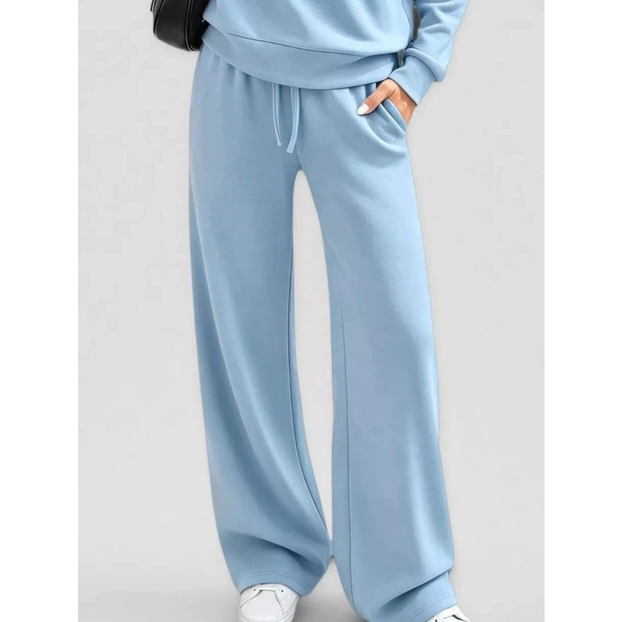 Button Detail Dropped Shoulder Top and Pants Set Apparel Accessories
