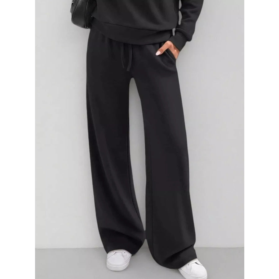 Button Detail Dropped Shoulder Top and Pants Set Apparel Accessories