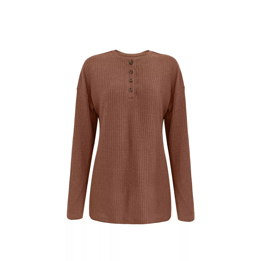 Button-Detail Dropped Shoulder Top Apparel and Accessories