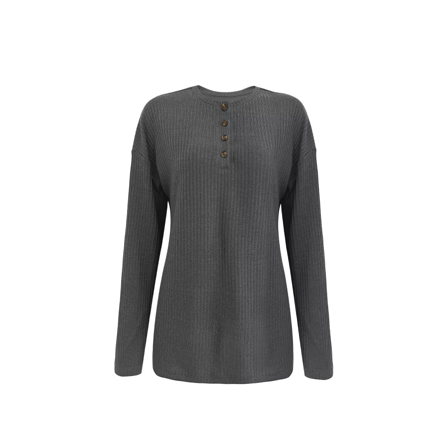 Button-Detail Dropped Shoulder Top Apparel and Accessories