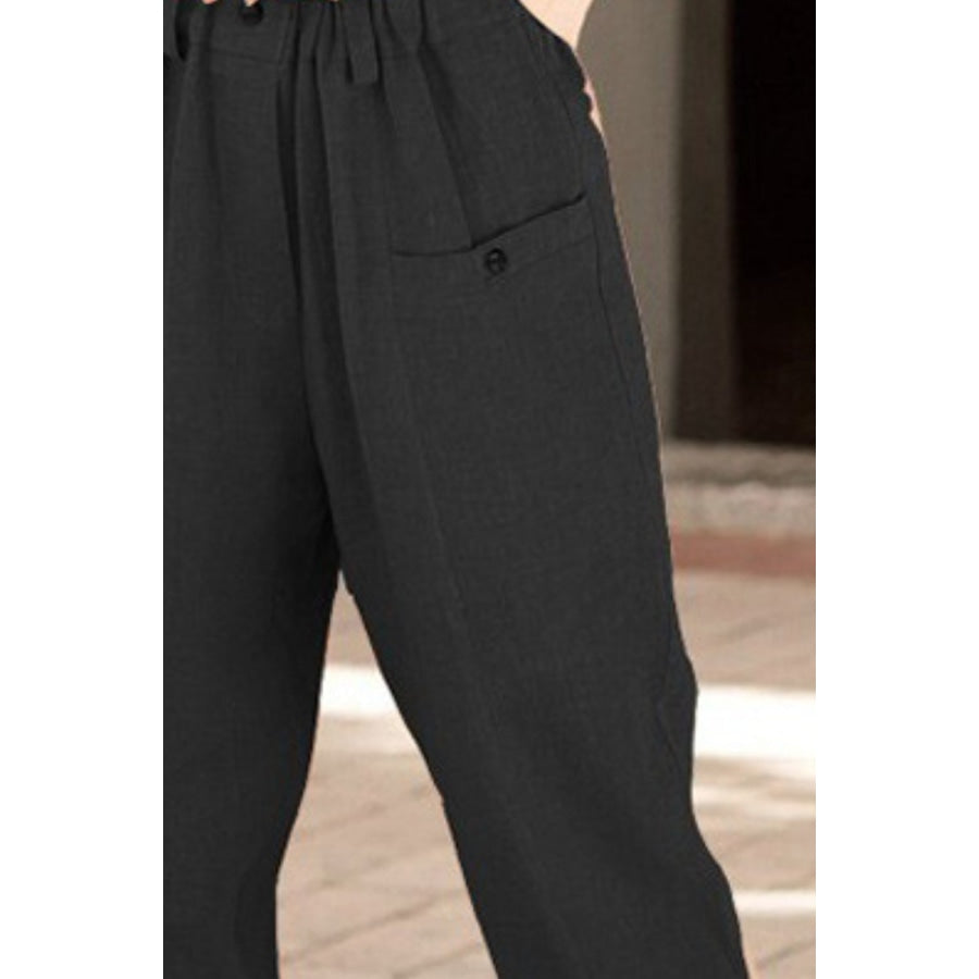 Button Detail Elastic Waist Pocket Pants