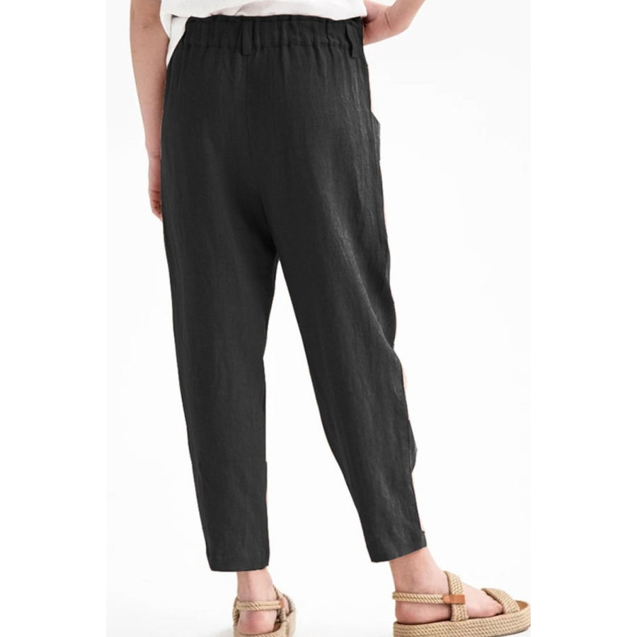 Button Detail Elastic Waist Pocket Pants